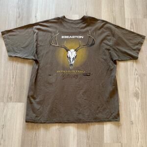 Men's Vintage 90's Easton Bowhunting Survives Buck Skull Brown Shirt Sz XL VTG